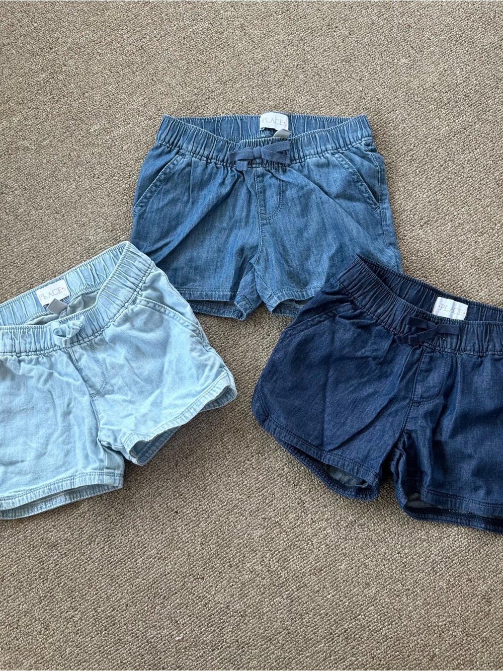 Place Girls' Size 5 Denim Shorts Trio - Light Blue, Medium Blue, Dark Blue